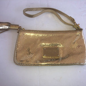 Michael Kors MK gold tone wristlet evening bag